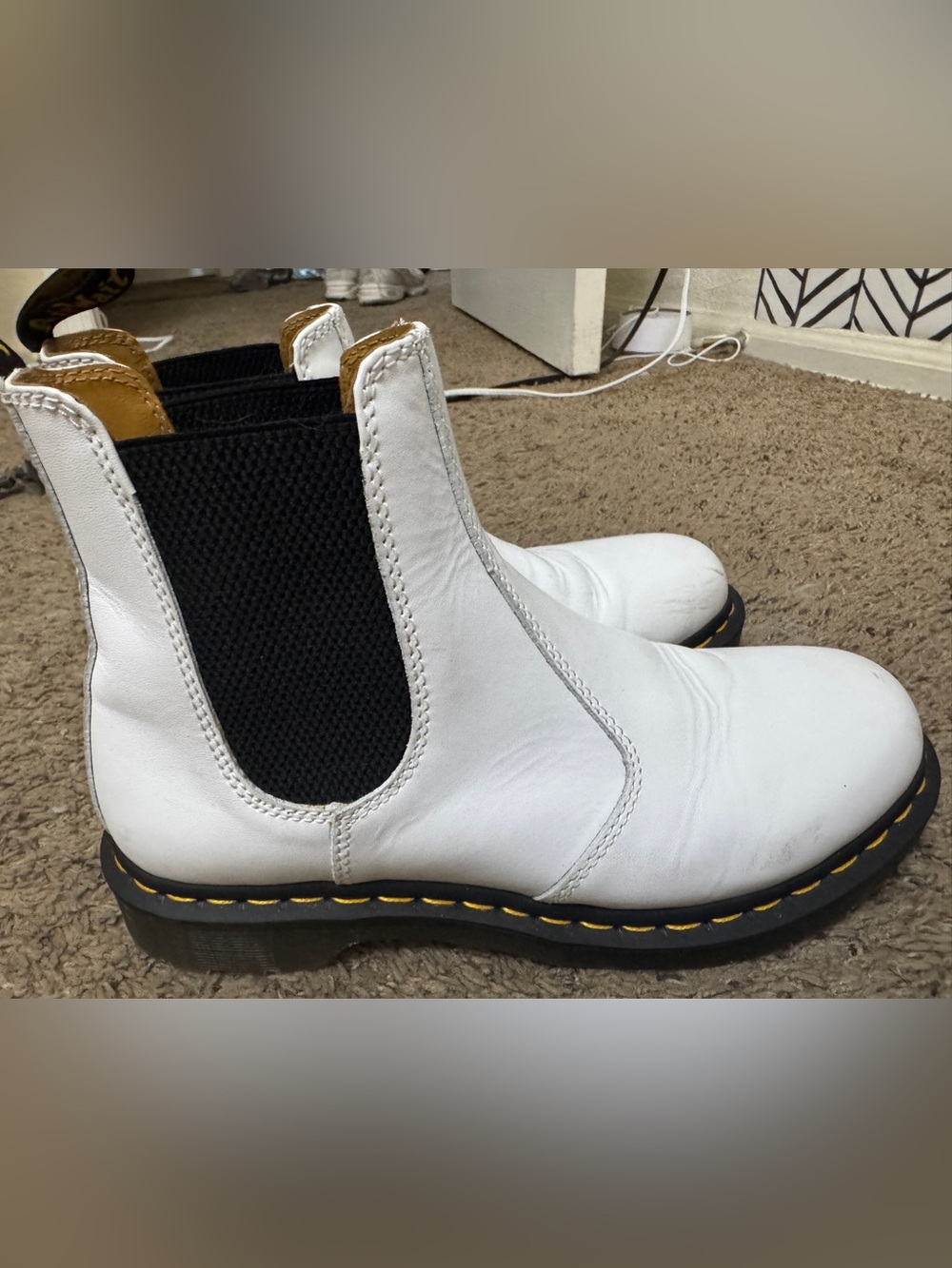 Dr. Martens White Leather Chelsea Chukka Boots with Black Elastic